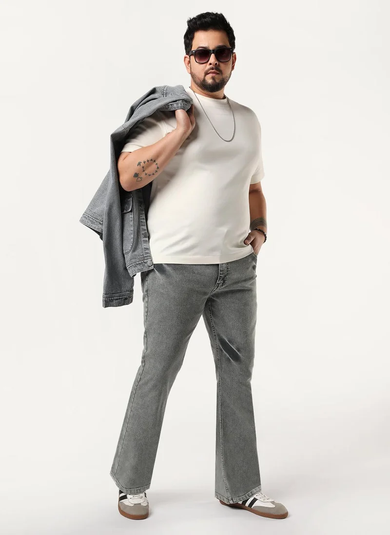 Urbano Fashion  Urbano Plus Men's Light Grey Bootcut Fit Mid Rise Acid Wash Jeans Stretchable for Men | Best Price UAE